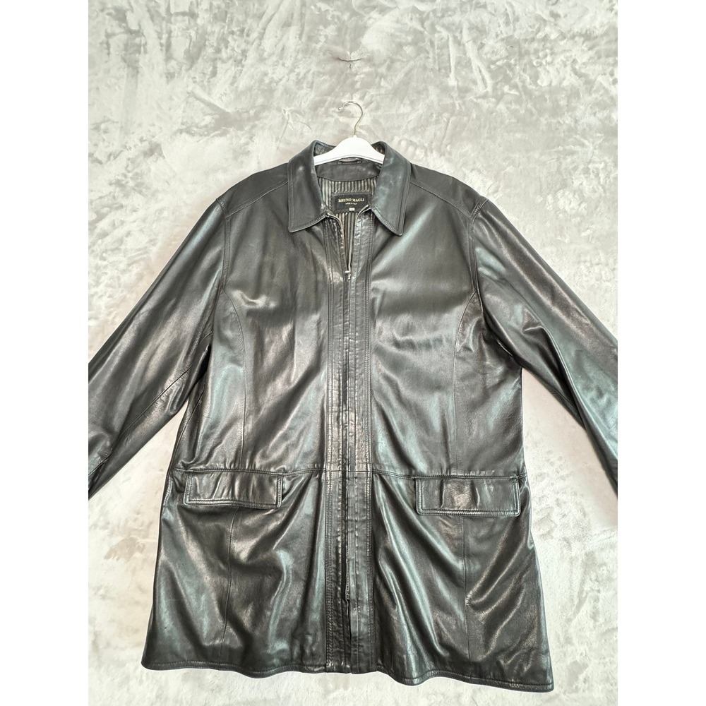 Bruno Magli Black Leather‎ Zip Front Jacket Made in Italy Men's Size 48
